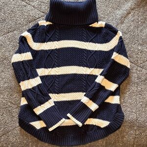 GAP Navy and Cream Cable Knit Turtleneck Sweater